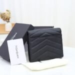 Saint Laurent Cassandre Matelassé Small Envelope Wallet In Grain De Poudre Leather Black Silver 13Cm 414404Bow021000 - Image 3