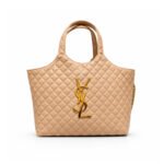 Saint Laurent Icare Shopping Bag In Quilted Gold Hardware Beige 40Cm