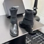 Chanel Knit Boots Leather Black - Image 8