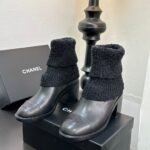 Chanel Knit Boots Leather Black - Image 7