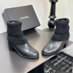 Chanel Knit Boots Leather Black - Image 6