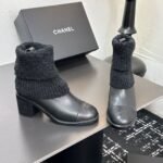 Chanel Knit Boots Leather Black - Image 5