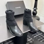 Chanel Knit Boots Leather Black - Image 3