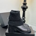 Chanel Knit Boots Leather Black - Image 2