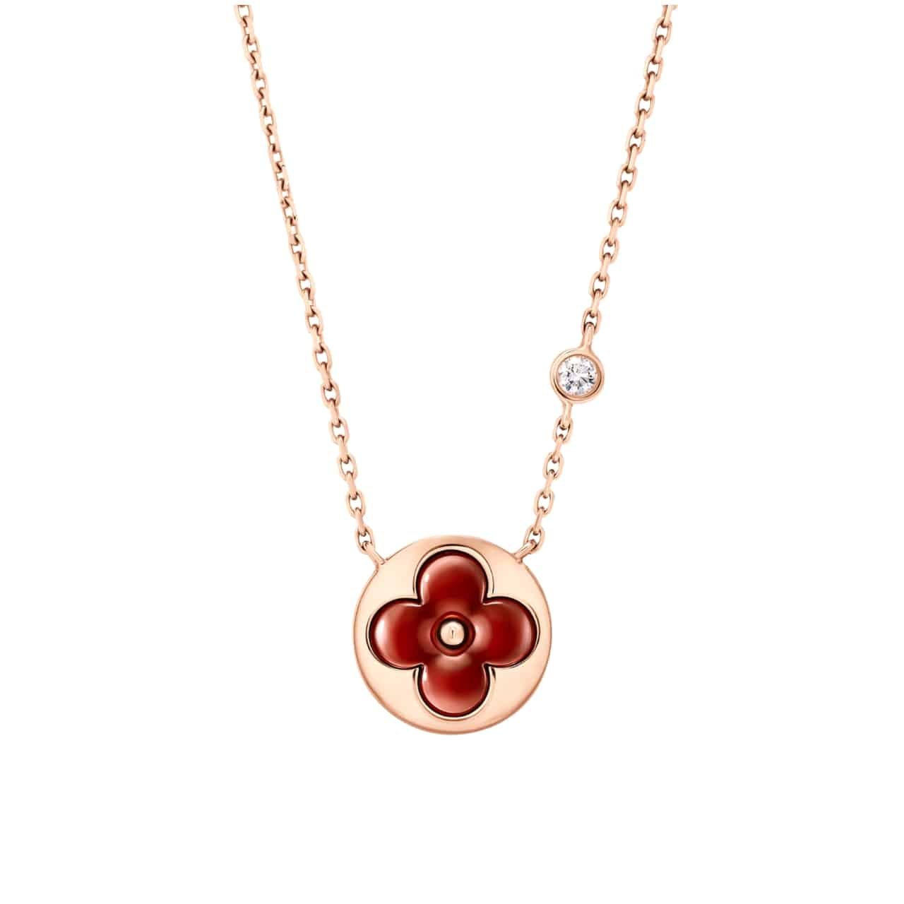 104-4-1 Louis Vuitton Color Blossom Bb Sun Pendant Pink Gold Necklace Red Q93826 - Image 1