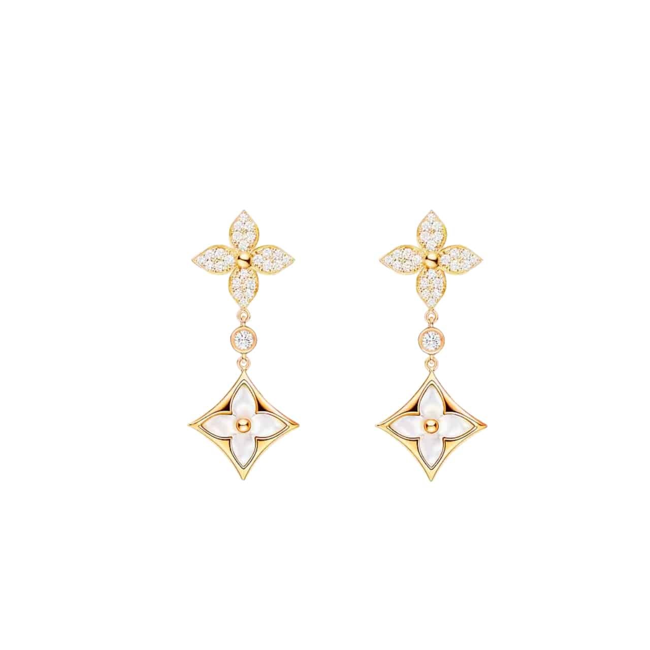 106-4 Louis Vuitton Color Blossom M Star Multi Motif Earrings Gold Q06489 - Image 1