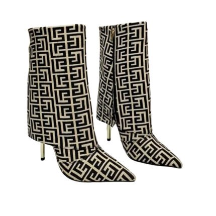 Balmain Stiletto Ankle Boots Monogram Leather