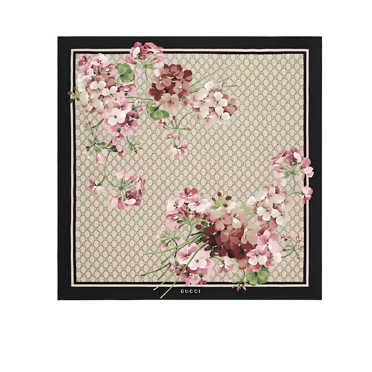 110-1-2 Gucci Gg Blooms Foulard Scarf Black - Image 1