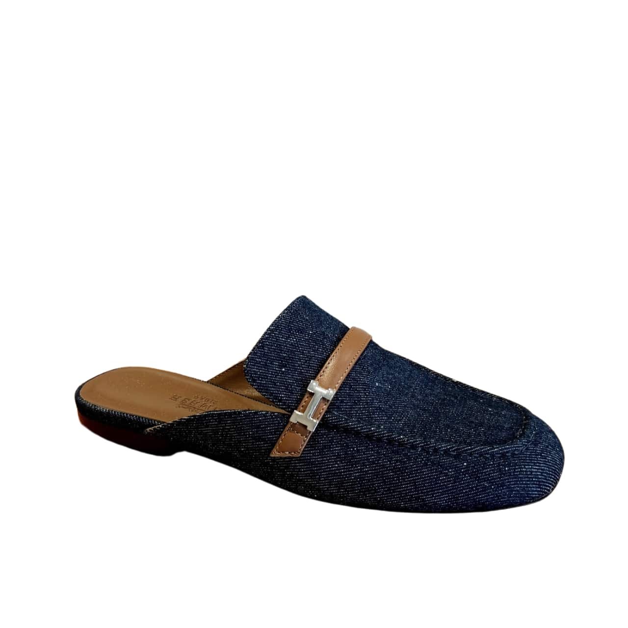112-3 Hermes Lena Mule Denim Dark Blue - Image 1
