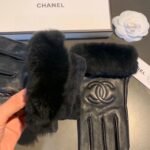 Chanel Cc Leather Rabbit Fur Gloves All Black - Image 10