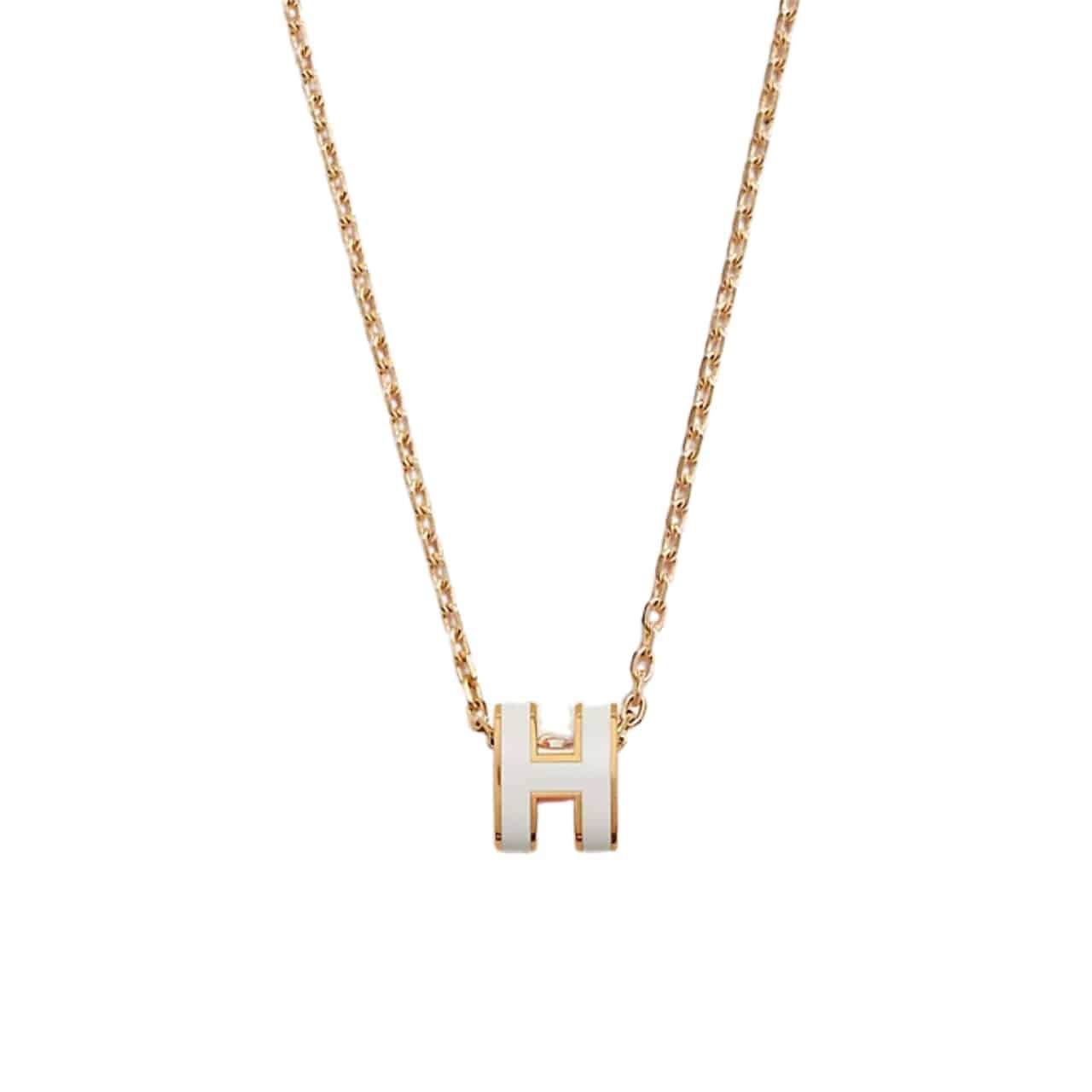 127-6 Hermes Mini Pop H Pendant Necklace White And Gold - Image 1