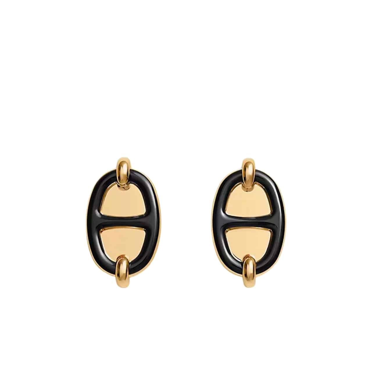 129-9-1 Hermes Mini Maillon Earrings Black - Image 1