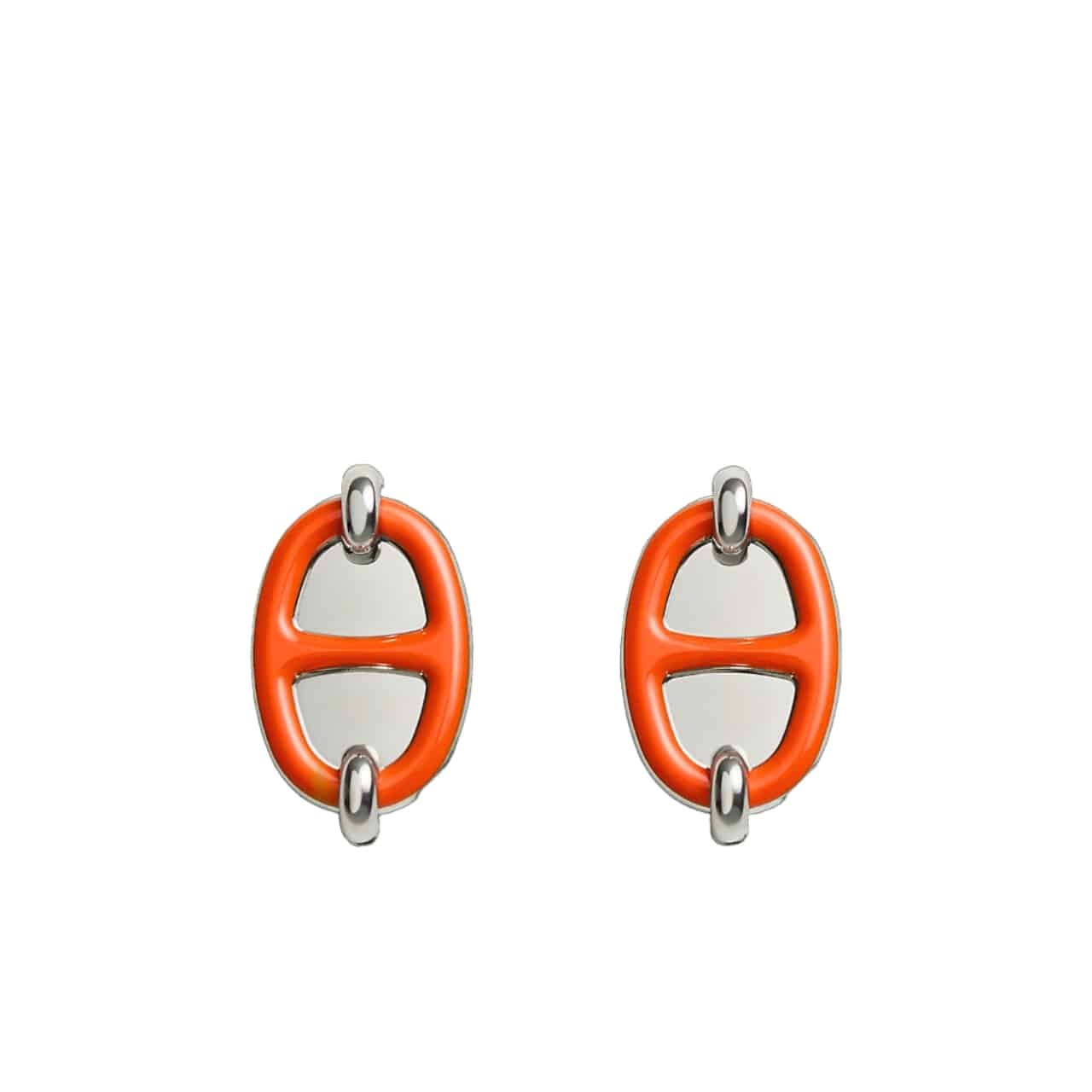 131-9-1 Hermes Mini Maillon Earrings Red - Image 1