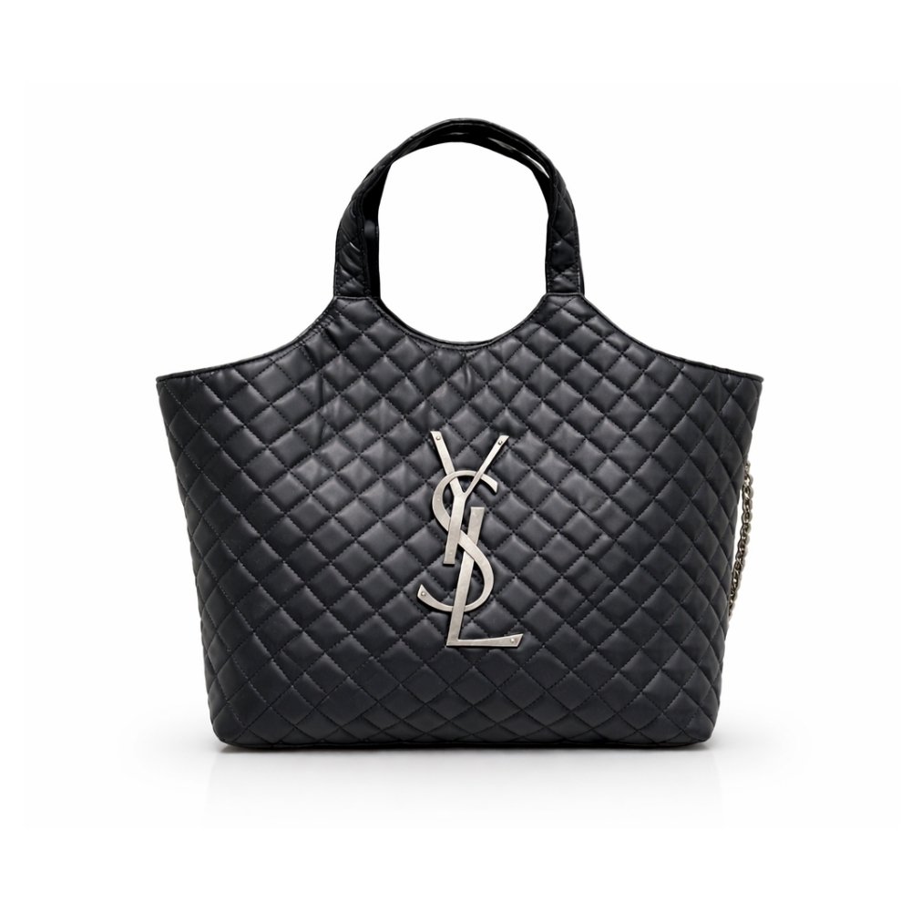 14-8 Saint Laurent Icare Shopping Bag In Quilted Silver Hardware Black 40Cm - Image 1