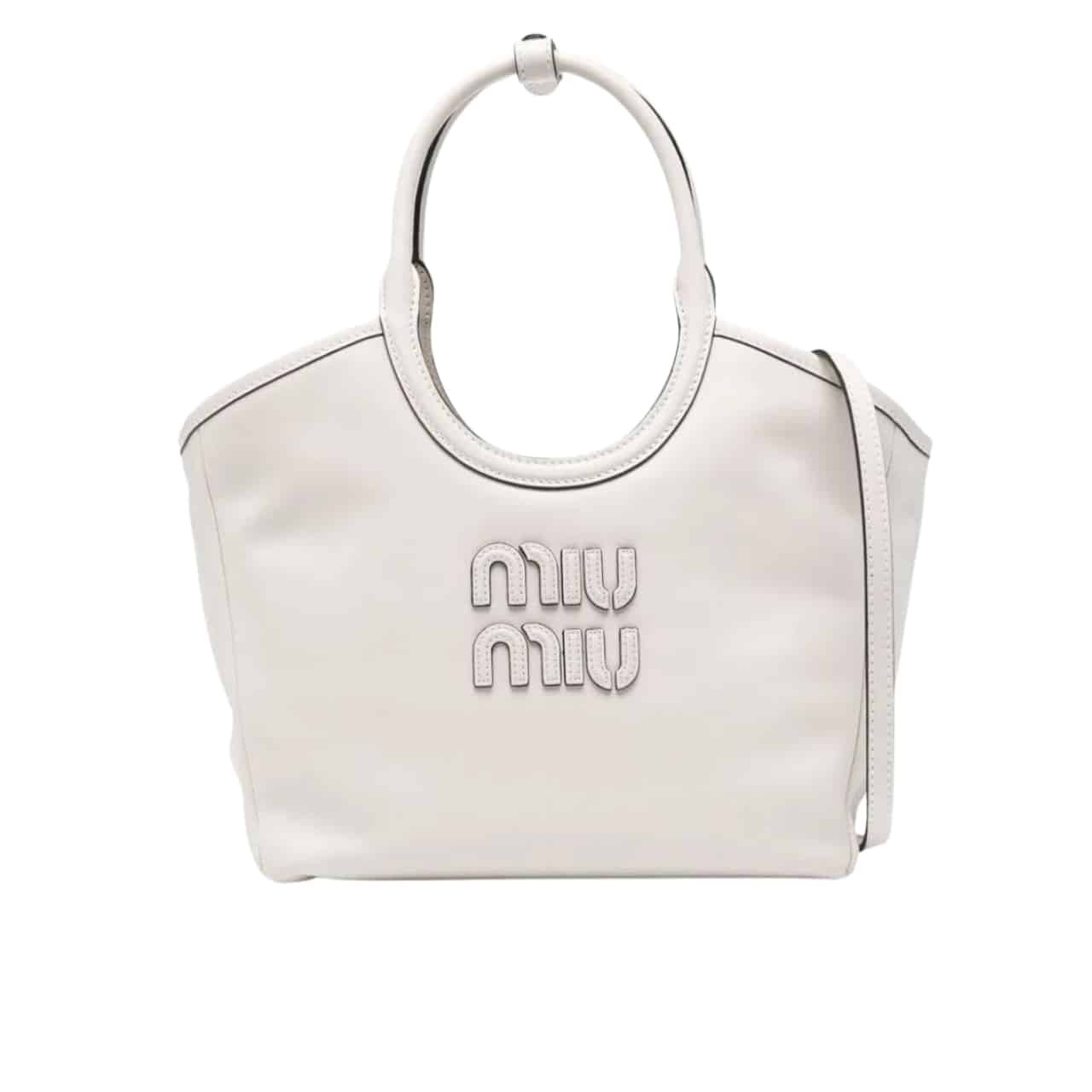 142-3-1 Miumiu Ivy Leather Tote Bag White 23Cm - Image 1