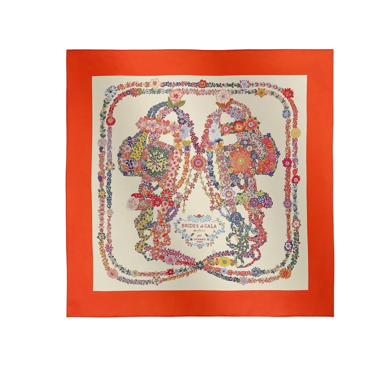15-4-4 Hermes Brides De Gala En Fleurs Scarf 90Cm Vermillon H004192S 04 - Image 1