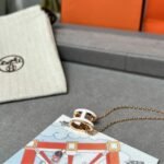 Hermes Mini Pop H Pendant Necklace White And Gold - Image 4