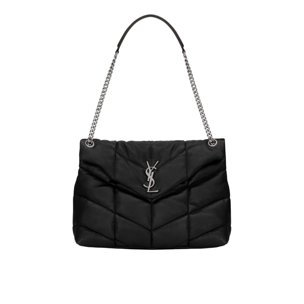 159-1 Saint Laurent Puffer Medium In Nappa Leather Silver Black 31Cm 5774751El001000 - Image 1