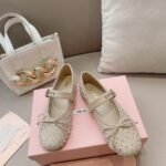 Miumiu Leather Ballerinas In Beige - Image 2