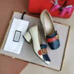 Gucci Marmont Fringed Loafer Mid Heel White Blue Leather 408208 C9Dn0 9574 - Image 7