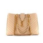 Saint Laurent Matelasse Leather Cassandre Shopper Tote Beige 33Cm
