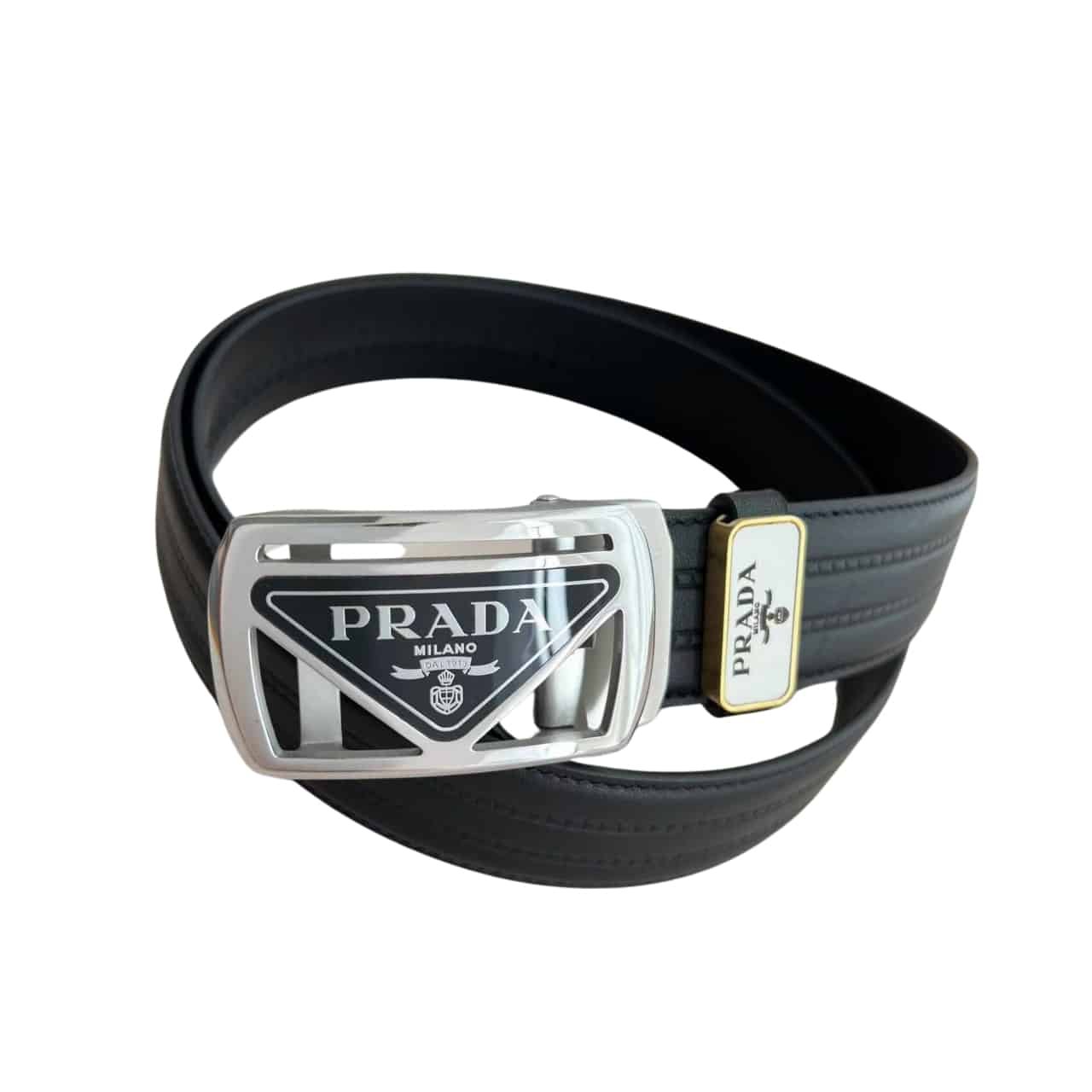 18-1-11 Prada Saffiano Leather Belt Silver Hardware In Black - Image 1