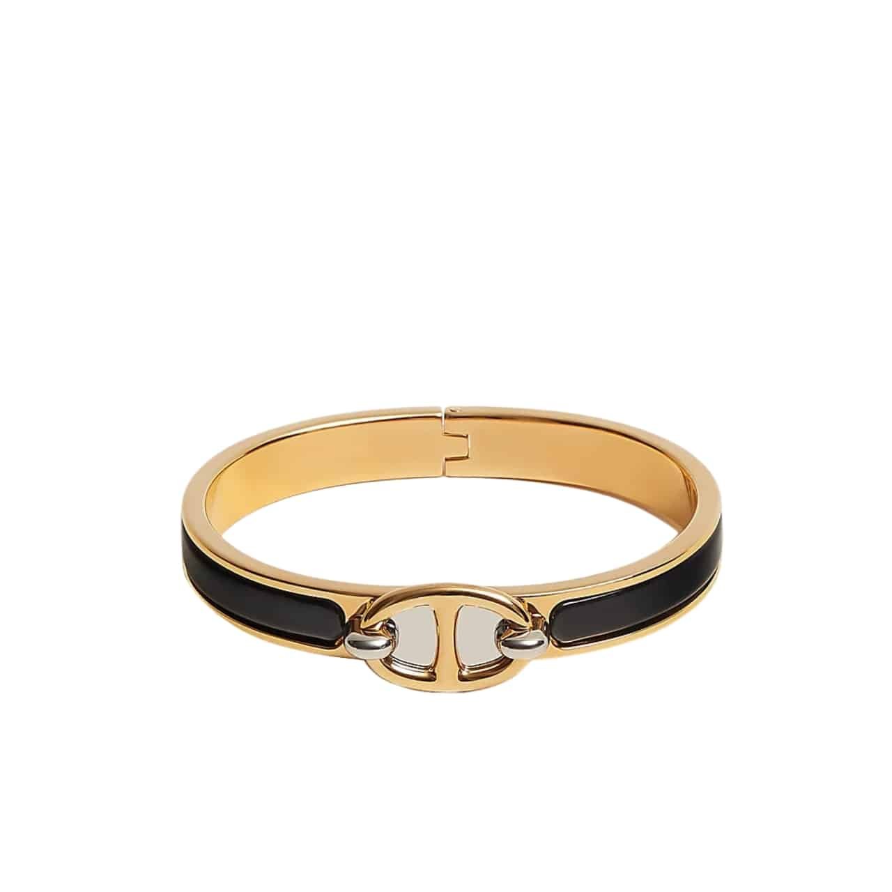 181-4 Hermes Mini Clic Chaine D’Ancre Bracelet Gold Tone With Black H209000Fv01Pm - Image 1