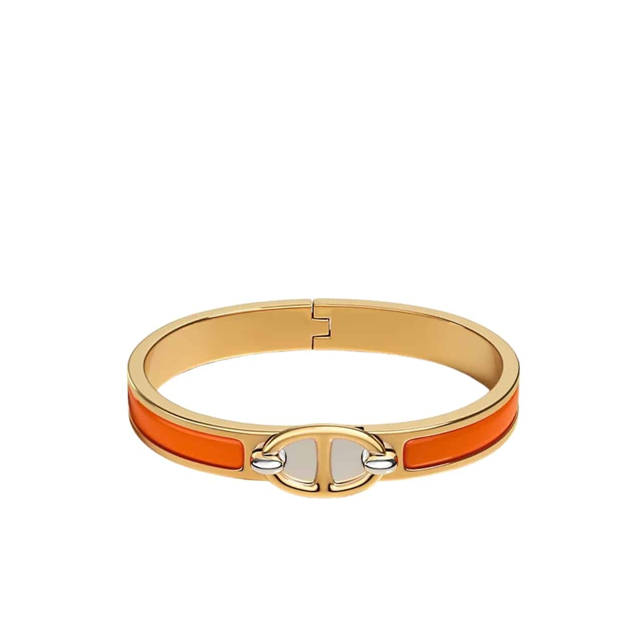 182-11 Hermes Mini Clic Chaine D’Ancre Bracelet Gold Tone With Orange H209000Fv8Apm - Image 1
