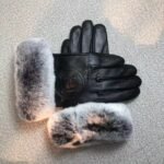 Hermes Rabbit Fur Black Leather Gloves - Image 3