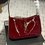 Saint Laurent Le 5 A 7 Patent Hobo Bag In Shiny Leather Wine Red 25Cm - Image 2