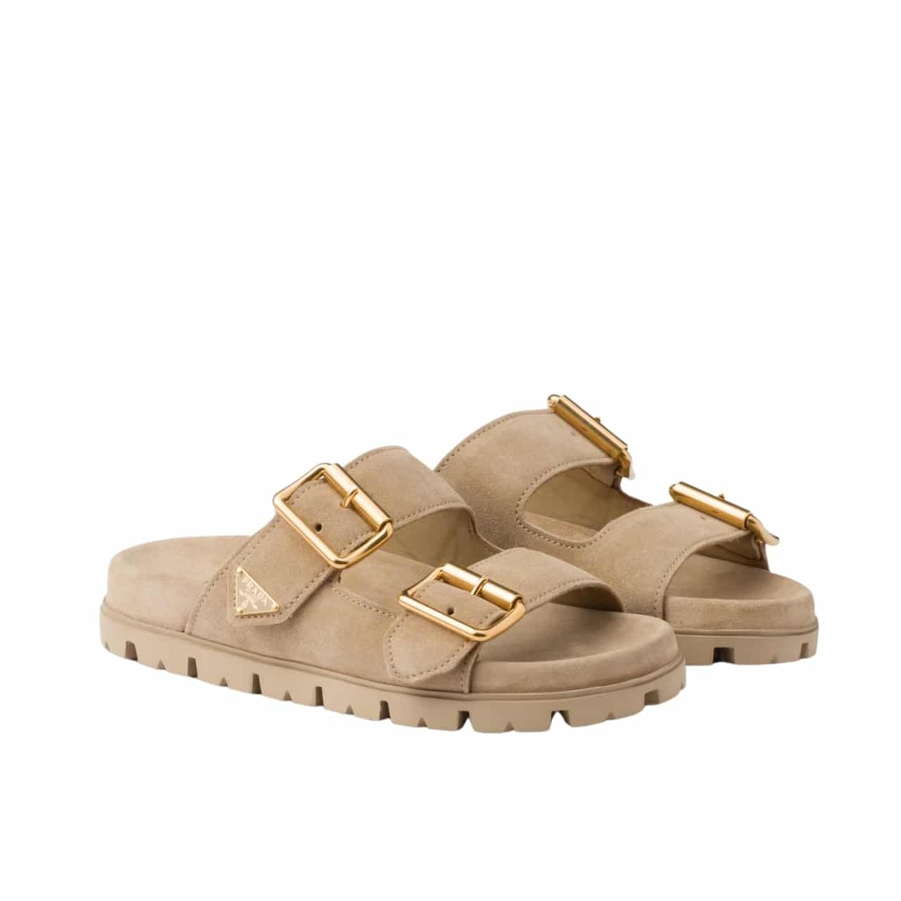 197-13 Prada Suede Strap Slides Ecru 1Xx692 054 F0379 F 020 - Image 1