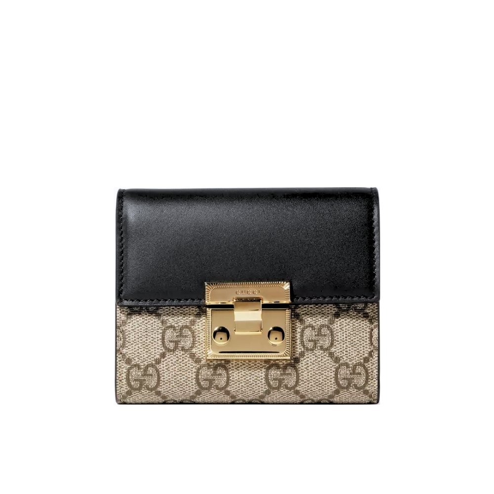 2-2-13 Gucci GG Supreme Padlock Wallet Black And Beige 11cm 779799 KLQIG 8575 - Image 1