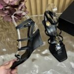 Saint Laurent Cassandra Wedges In Smooth Leather Black 821090Dwedd1000 - Image 5