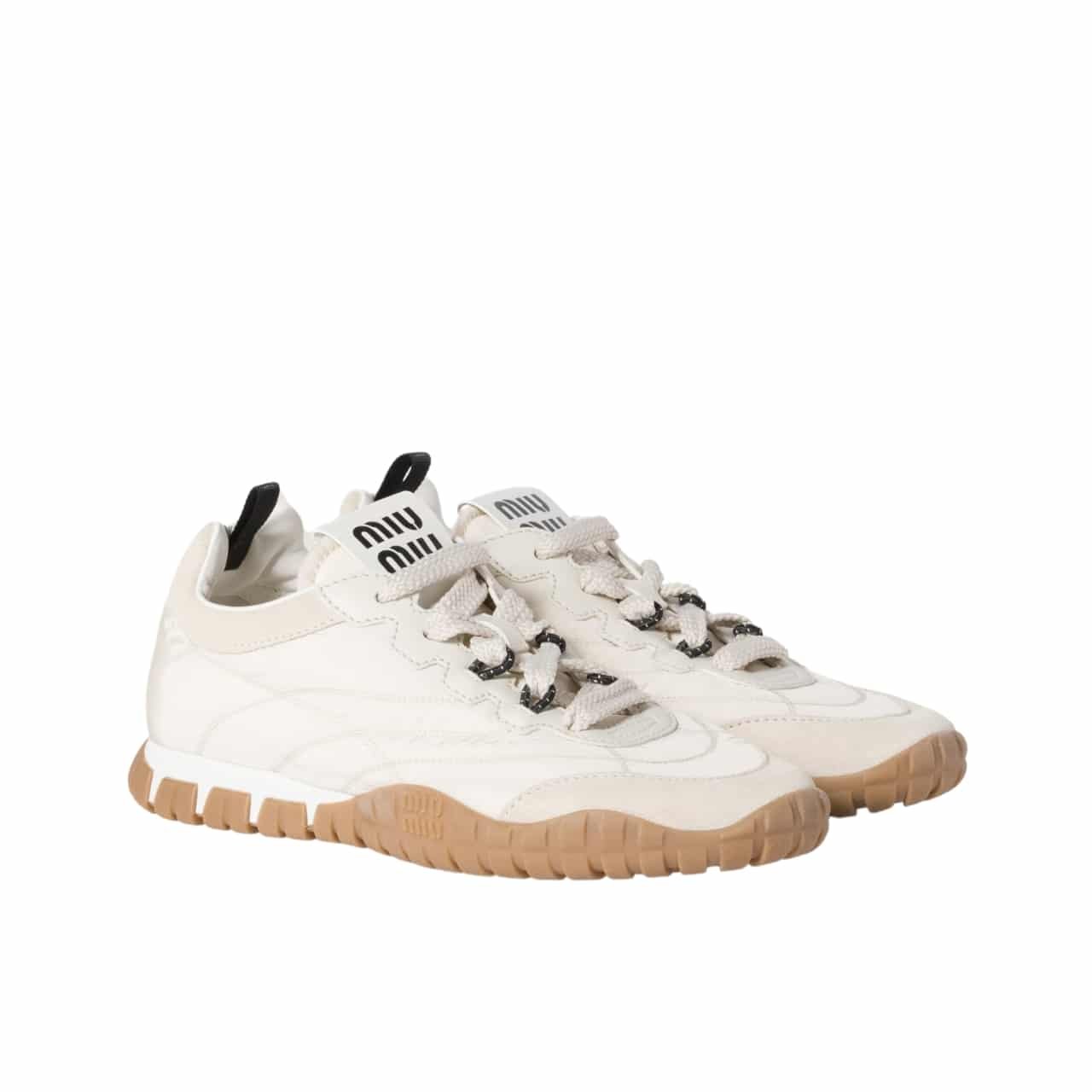 223-3 Miumiu Tyre Technical Fabric And Suede Sneaker Cloudy Ivory 5E417E Zjm F0304 F 005 - Image 1