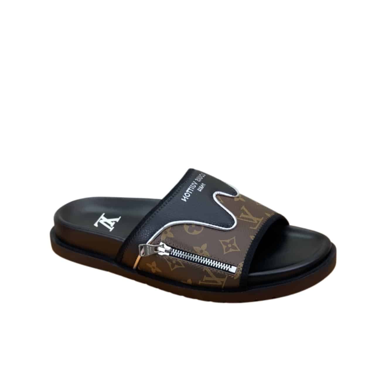 233-9 Louis Vuitton Velcro Slippers Lock Edge Brown - Image 1