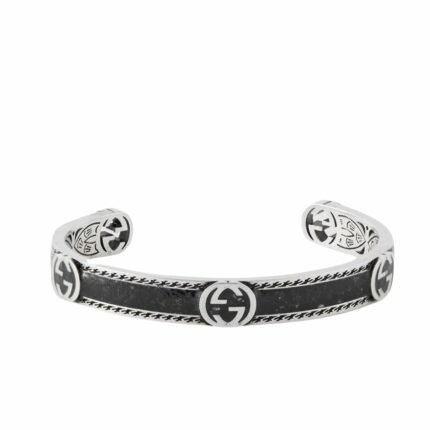 Gucci Cuff Bracelet Interlocking Gg Sterling Silver Black Enamel