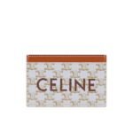 Celine Card Holder In Triomphe Canvas With Celine Print White Tan 10Cm 10B702Cly 01Ta
