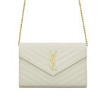 Saint Laurent Classic Cassandre Chain Wallet In Grain De Poudre Leather White 24Cm 377828Bow019207