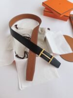 Hermes Leather Belt Gold Buckle Black 38Mm - Image 8