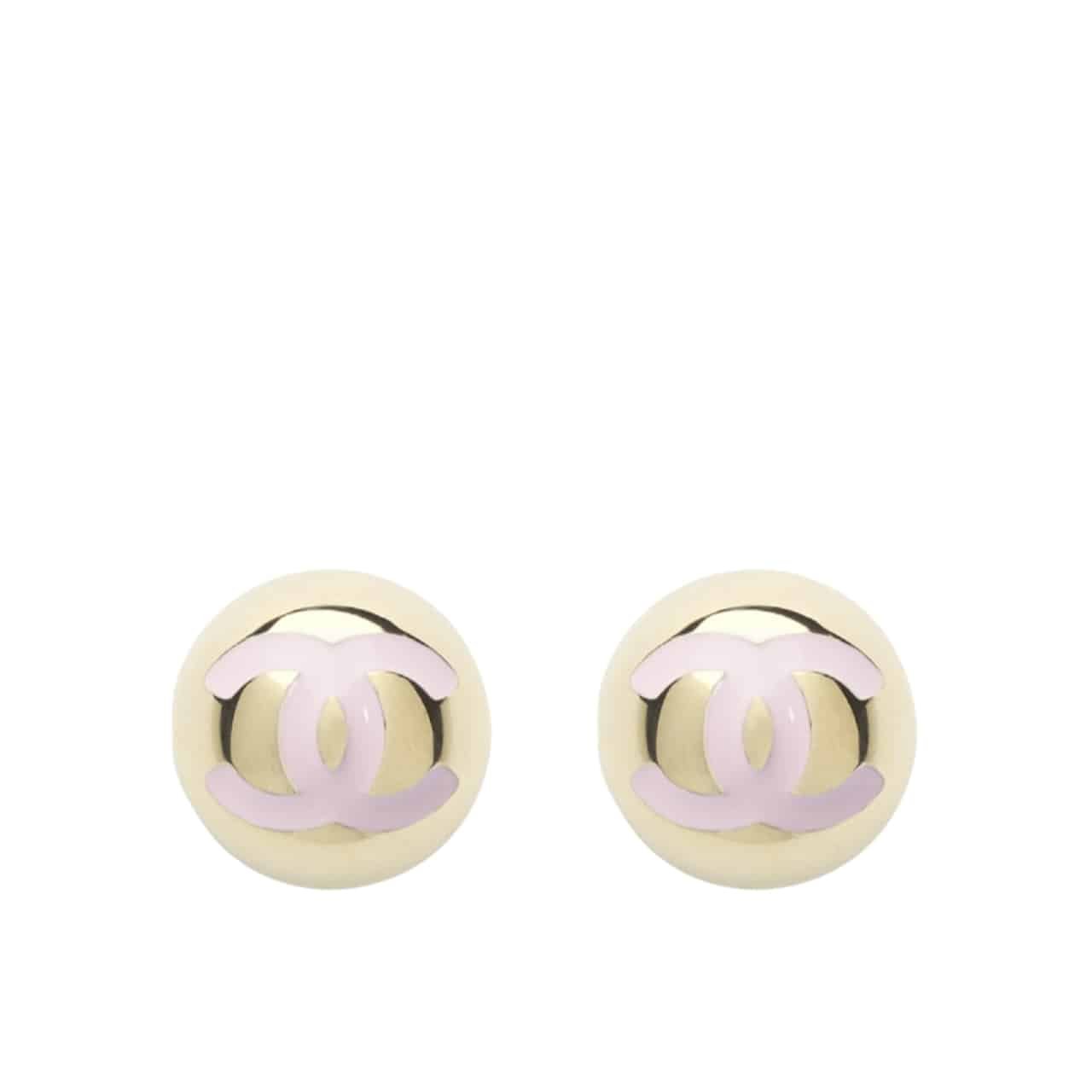301-7 Chanel Stud Earrings Gold Pink Abe810 B19198 Nacve - Image 1