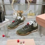 Miumiu Tyre Technical Fabric And Suede Sneaker Lead Green 5E417E Zjm F0466 F 005 - Image 3
