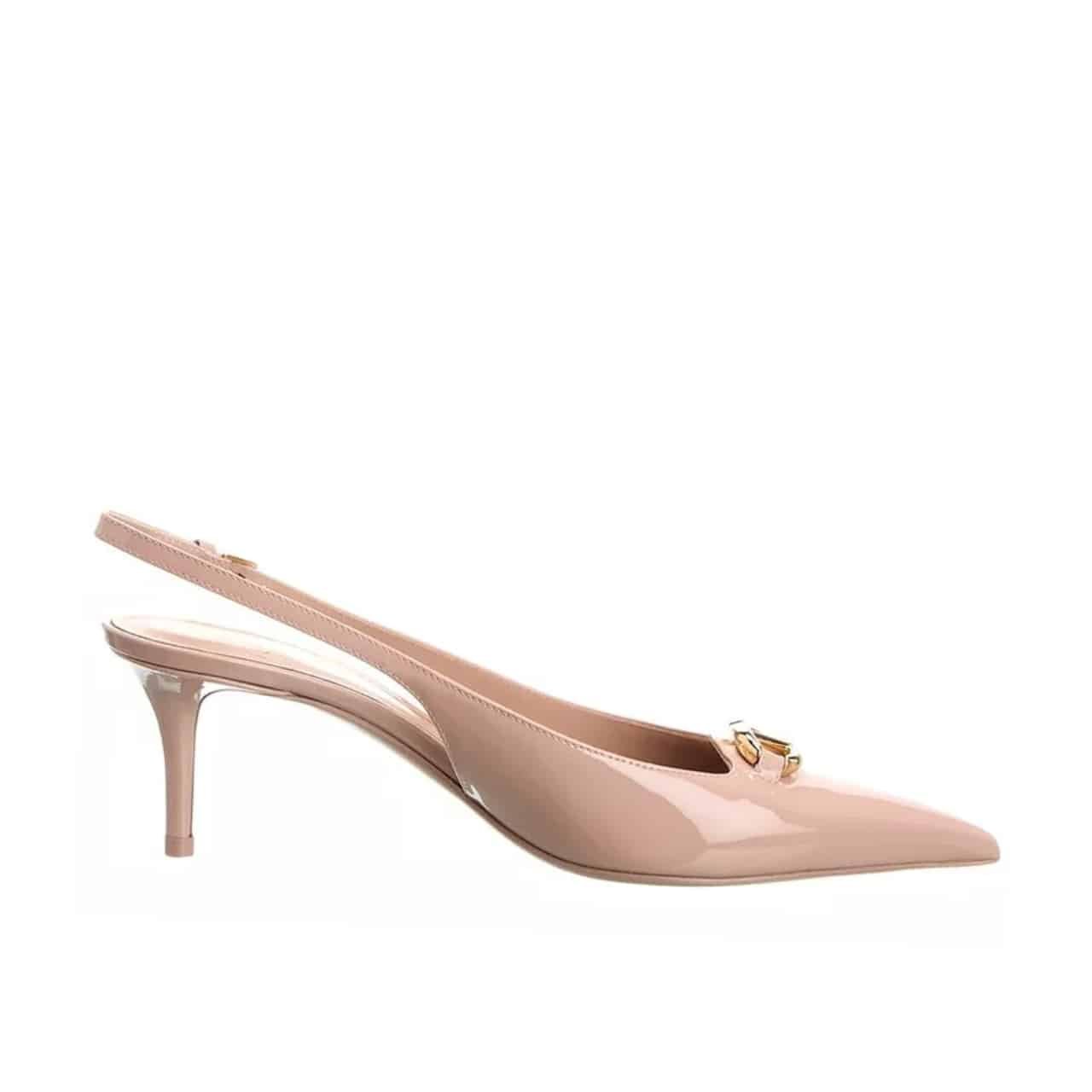 34-1-15 Valentino Vlogo The Bold Edition Slingback Pumps In Patent Leather 60Mm In Beige Rose - Image 1