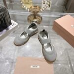 Miumiu Tyre Technical Fabric And Suede Ballerinas Cloudy Gray 5F416E D7C F0424 F 005 - Image 3