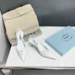 Prada Brushed Leather Slingback Pumps White 1I901M 055 F0009 F 075 - Image 2