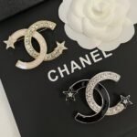 Chanel Cc Brooch Silver And Black With Two Small Stars - Image 5