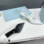 Prada Brushed Leather Slingback Pumps White 1I901M 055 F0009 F 075 - Image 4