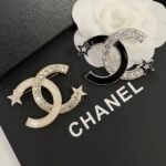 Chanel Cc Brooch Silver And Black With Two Small Stars - Image 8