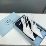 Prada Brushed Leather Slingback Pumps White 1I901M 055 F0009 F 075 - Image 8