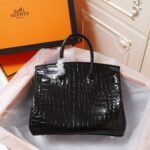 [Super Vip 1:1] Hermes Birkin 30 Shiny Porosus Crocodile Gold Hardware Black 30Cm - Image 4