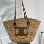 Summer Set: Celine Triomphe Panier In Raffia And Calfskin Tan And Sunglasses Metal Ovale Gold - Image 2